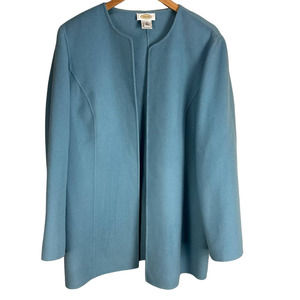 Talbots Sky Powder Blue Wool Open Sweater Coat 100% Wool 16 XL Vintage